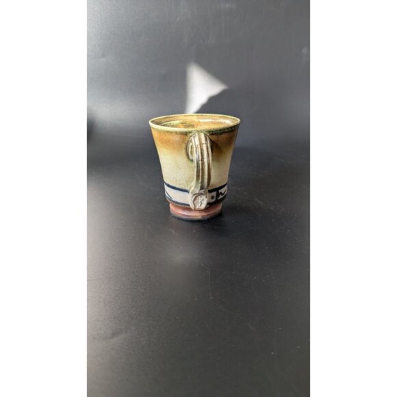Studio Artisan Pottery Coffee Mug Green and Brown Glaze Line Accent Cup Rustic - Picture 6 of 10